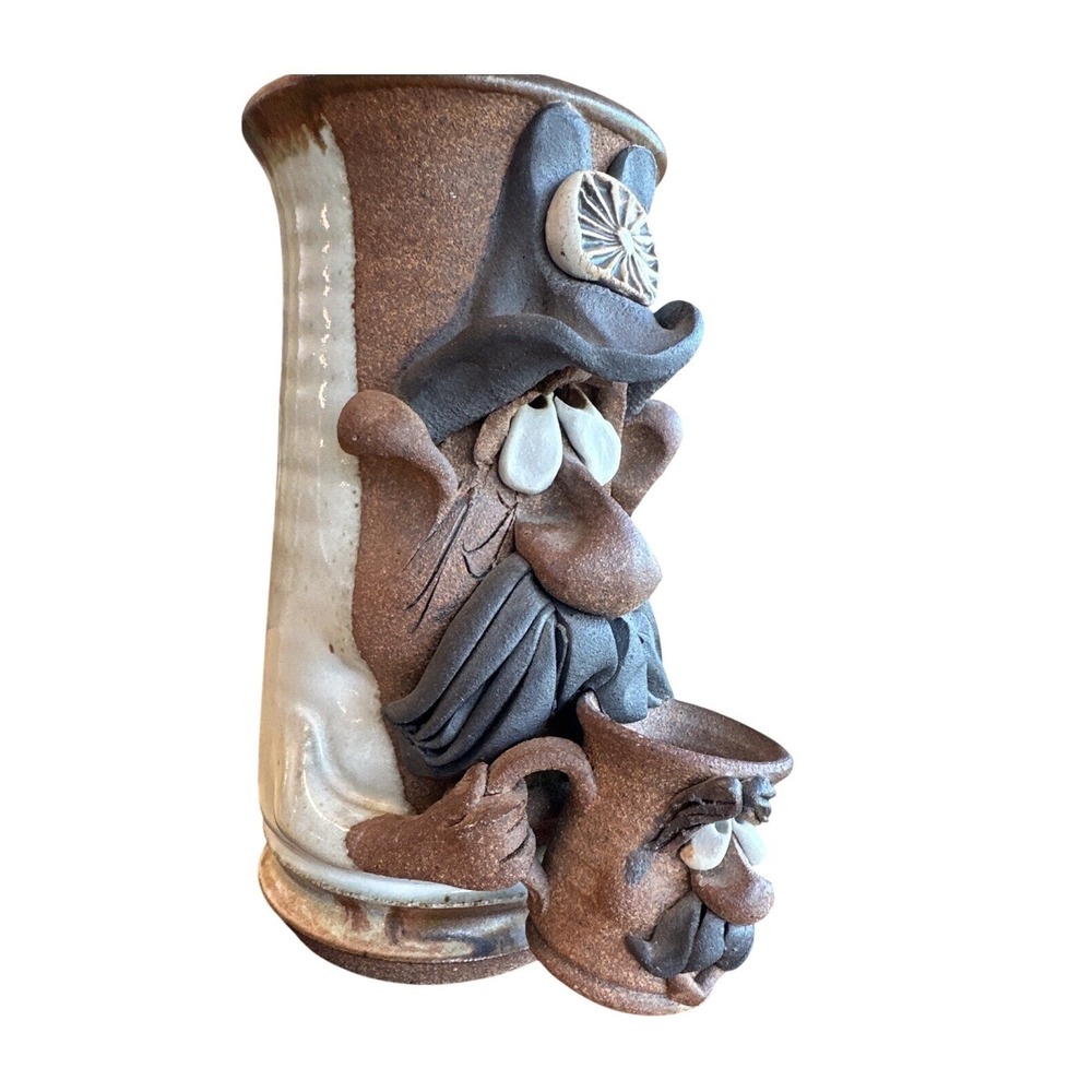 MAHON MADE STONEWARE BEER STEIN XL MUG STEIN COWBOY DOUBLE FACE 8.5" TALL Seal